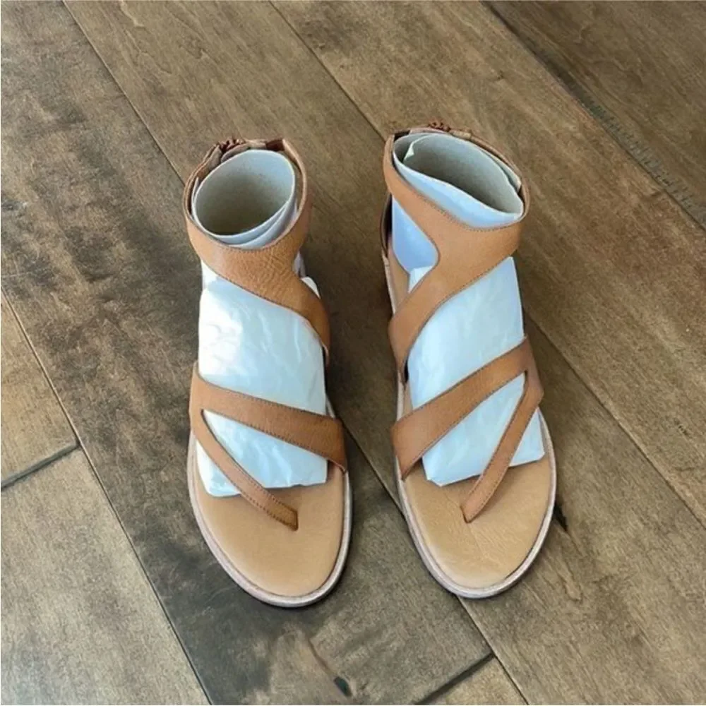 Free People Farrah Asymmetric Sandals Brown Leather EU 41 US 11 NWOB